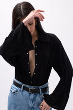 Oversize Textured Black Shirt