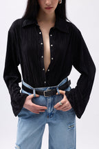 Oversize Textured Black Shirt