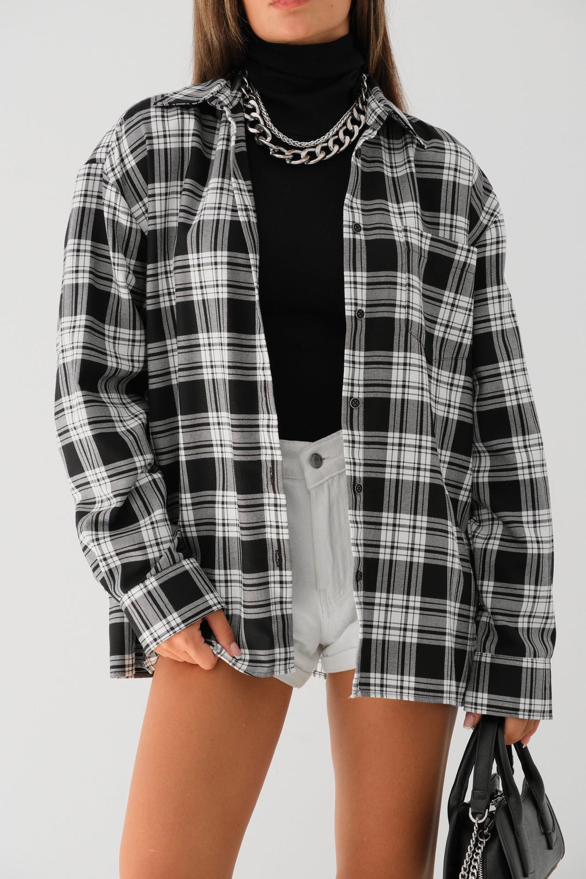 Oversized Plaid Black Shirt
