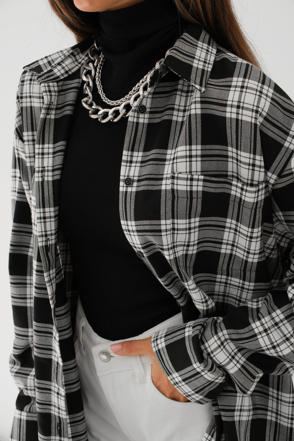 Oversized Plaid Black Shirt