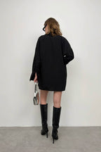 Oversize Shirt Ruched Black Shorts Set
