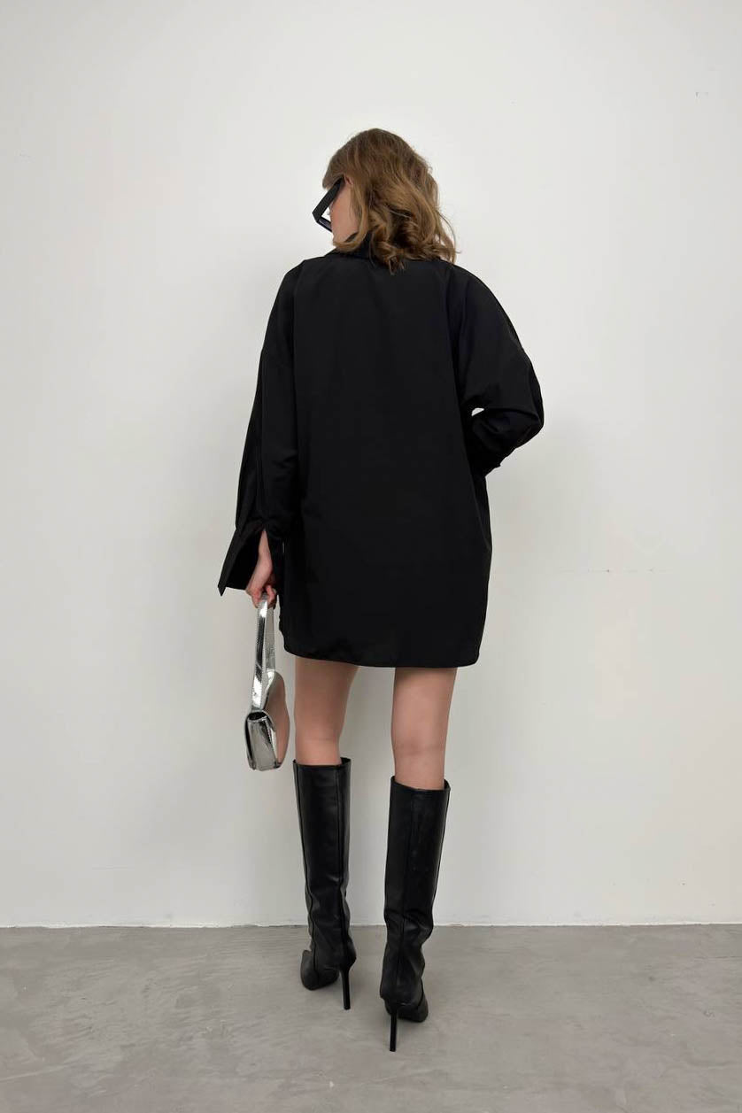 Oversize Shirt Ruched Black Shorts Set