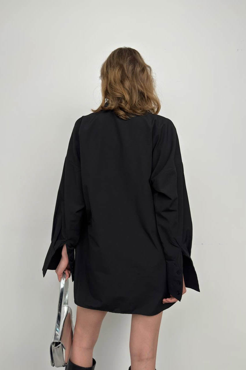 Oversize Shirt Ruched Black Shorts Set