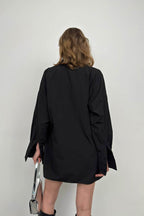 Oversize Shirt Ruched Black Shorts Set