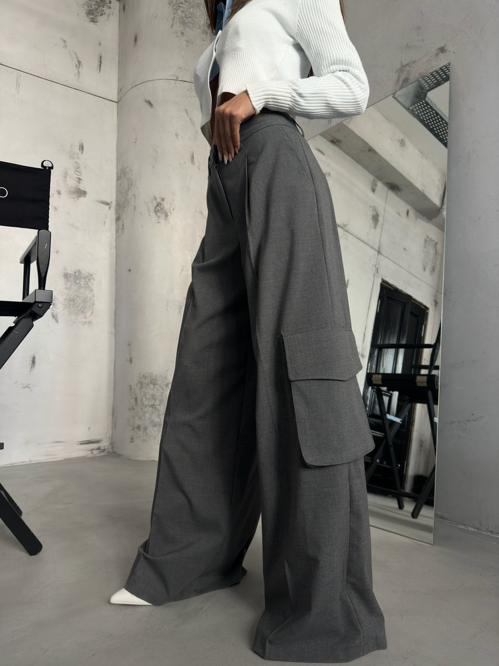 Oversize Cargo Pocket Gray Pants
