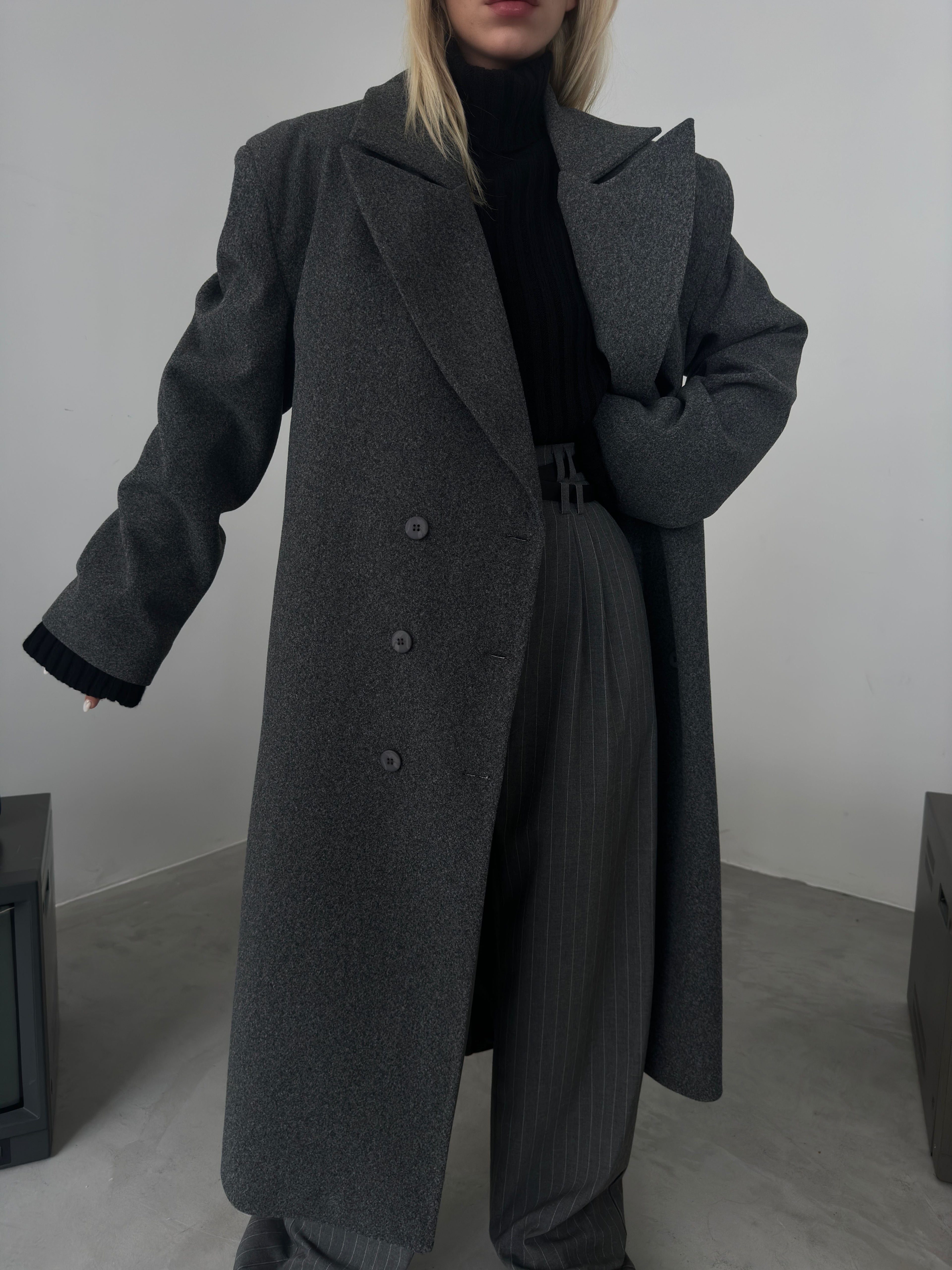 Oversize Gray Wool Blend Coat