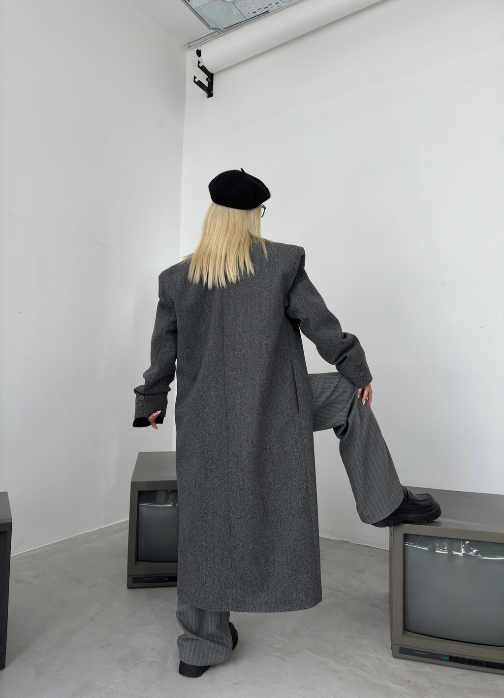 Oversize Gray Wool Blend Coat