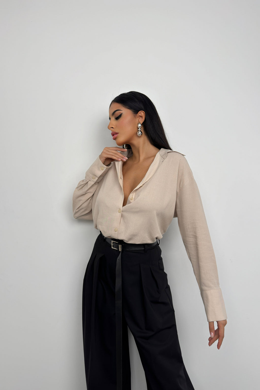 Oversize Beige Linen Shirt