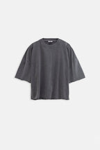 Oversize Laser Cut Crew Neck Anthracite T-Shirt