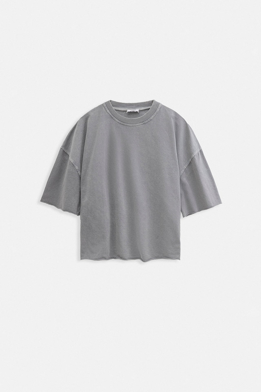Oversize Laser Cut Crew Neck Gray T-Shirt