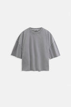Oversize Laser Cut Crew Neck Gray T-Shirt