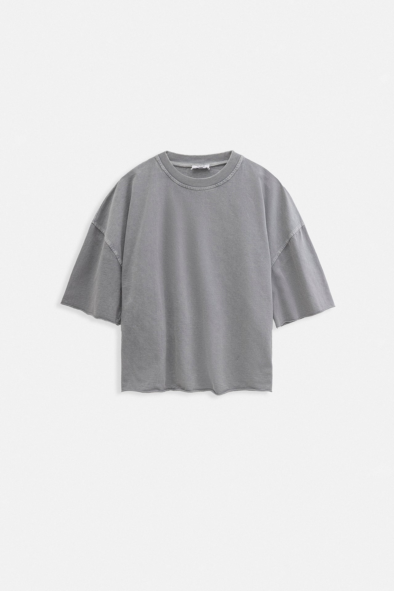 Oversize Laser Cut Crew Neck Gray T-Shirt