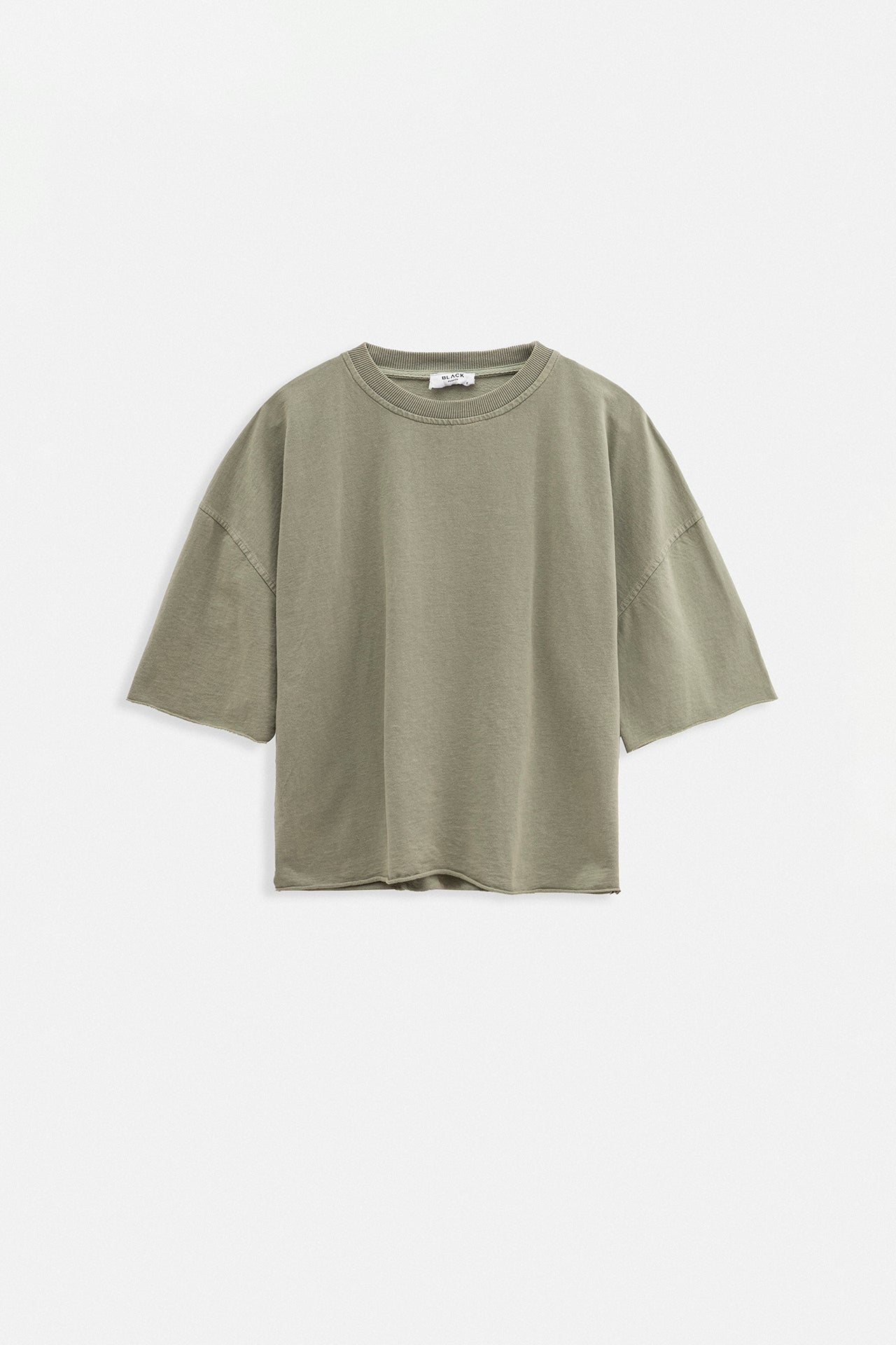 Oversize Laser Cut Crew Neck Khaki T-Shirt