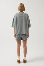 Oversize Laser Cut Crew Neck Gray T-Shirt