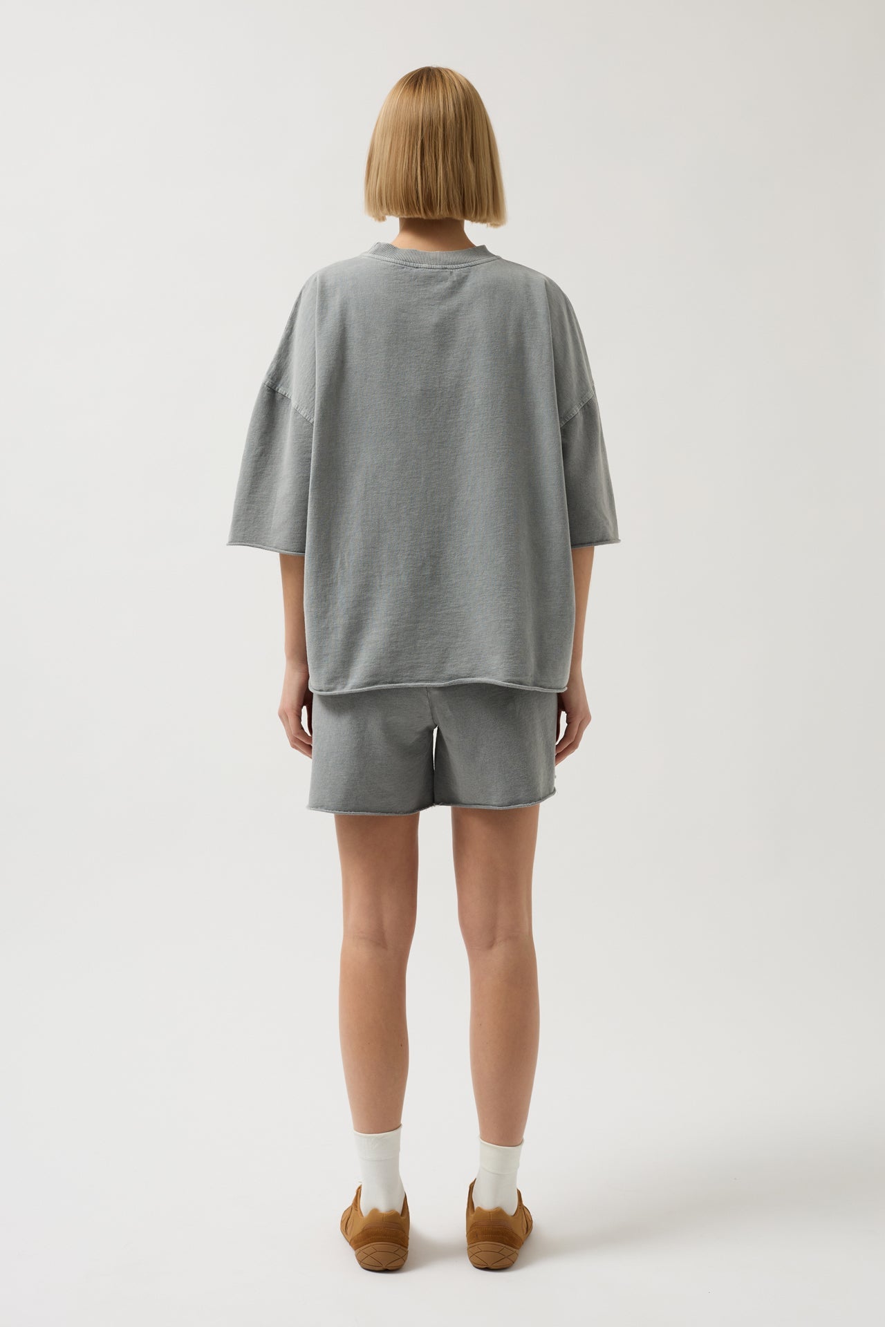 Oversize Laser Cut Crew Neck Gray T-Shirt