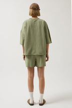 Oversize Laser Cut Crew Neck Khaki T-Shirt