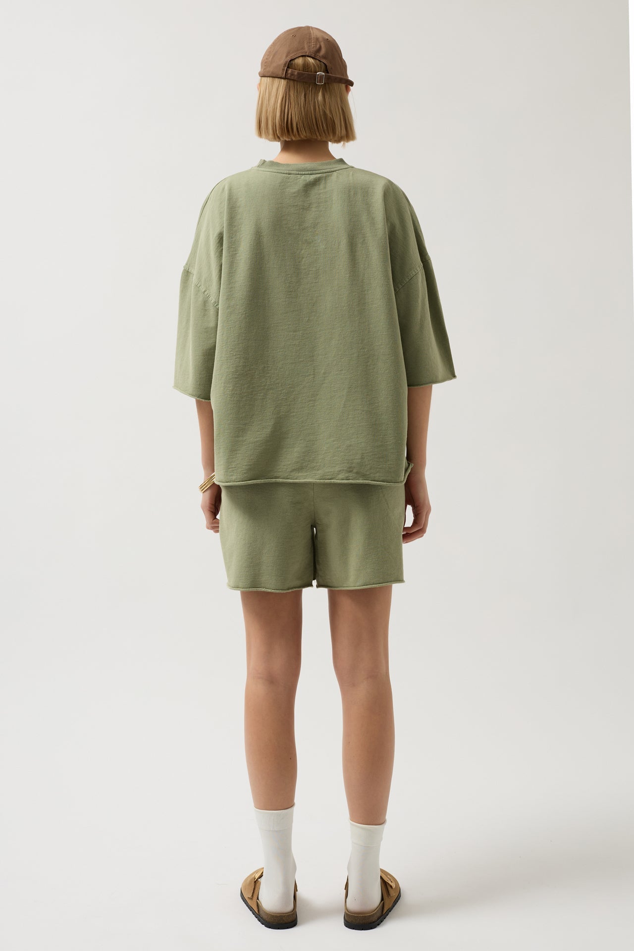 Oversize Laser Cut Crew Neck Khaki T-Shirt