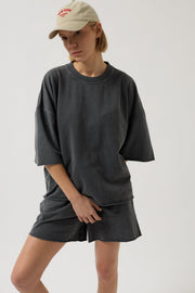 Oversized Laser Cut Crew Neck Anthracite T-Shirt