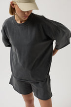 Oversize Laser Cut Crew Neck Anthracite T-Shirt
