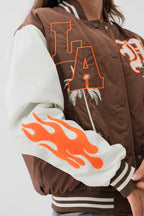 Oversize Embroidered Brown Varsity Jacket