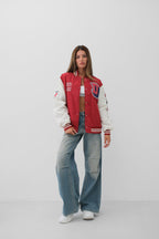 Oversize Embroidered Red Varsity Jacket