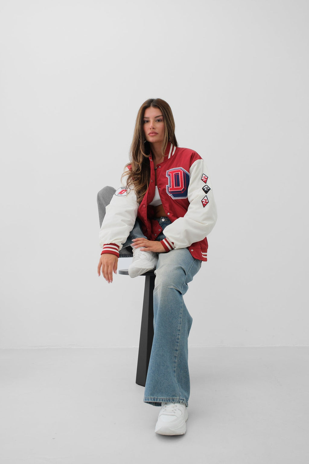 Oversize Embroidered Red Varsity Jacket