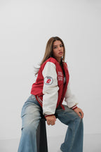 Oversize Embroidered Red Varsity Jacket