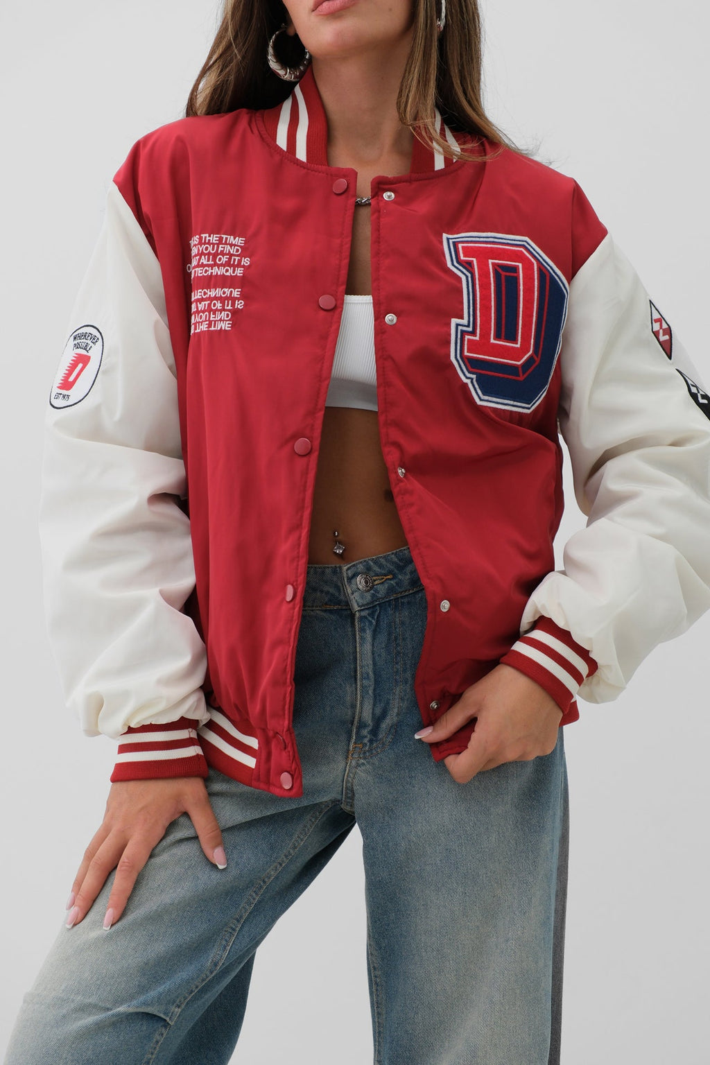 Oversize Embroidered Red Varsity Jacket