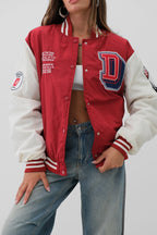 Oversize Embroidered Red Varsity Jacket