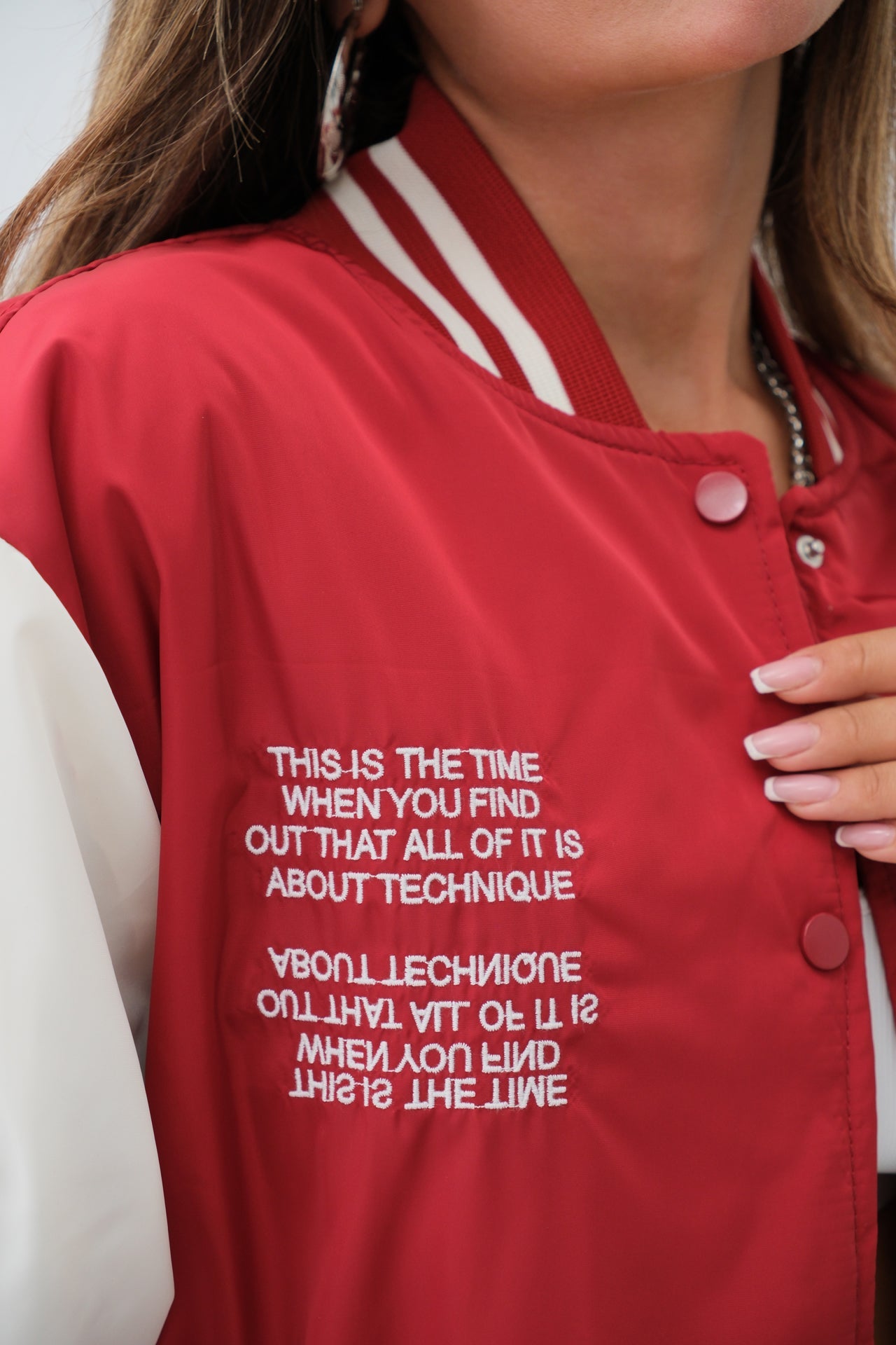 Oversize Embroidered Red Varsity Jacket