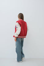 Oversize Embroidered Red Varsity Jacket