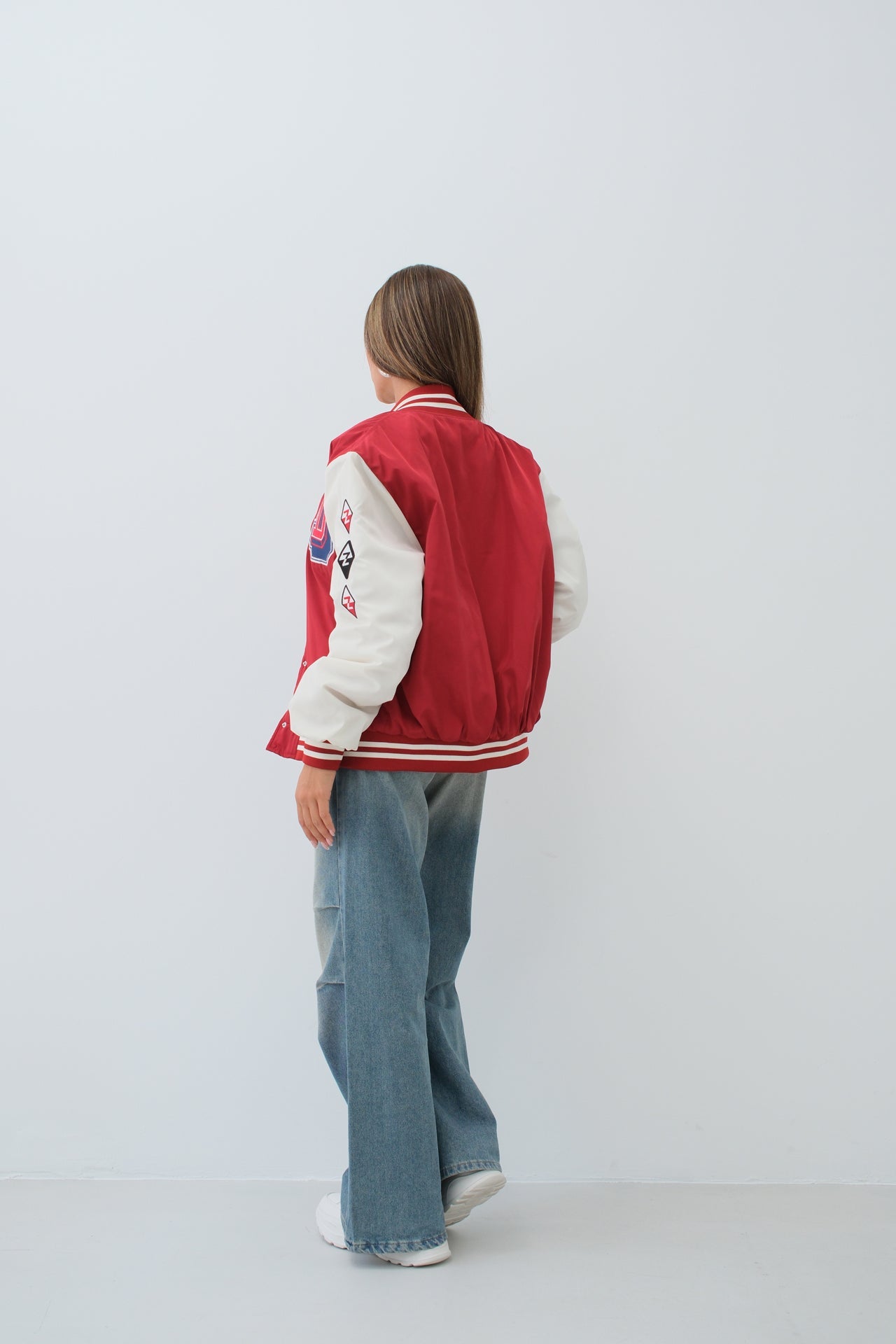 Oversize Embroidered Red Varsity Jacket