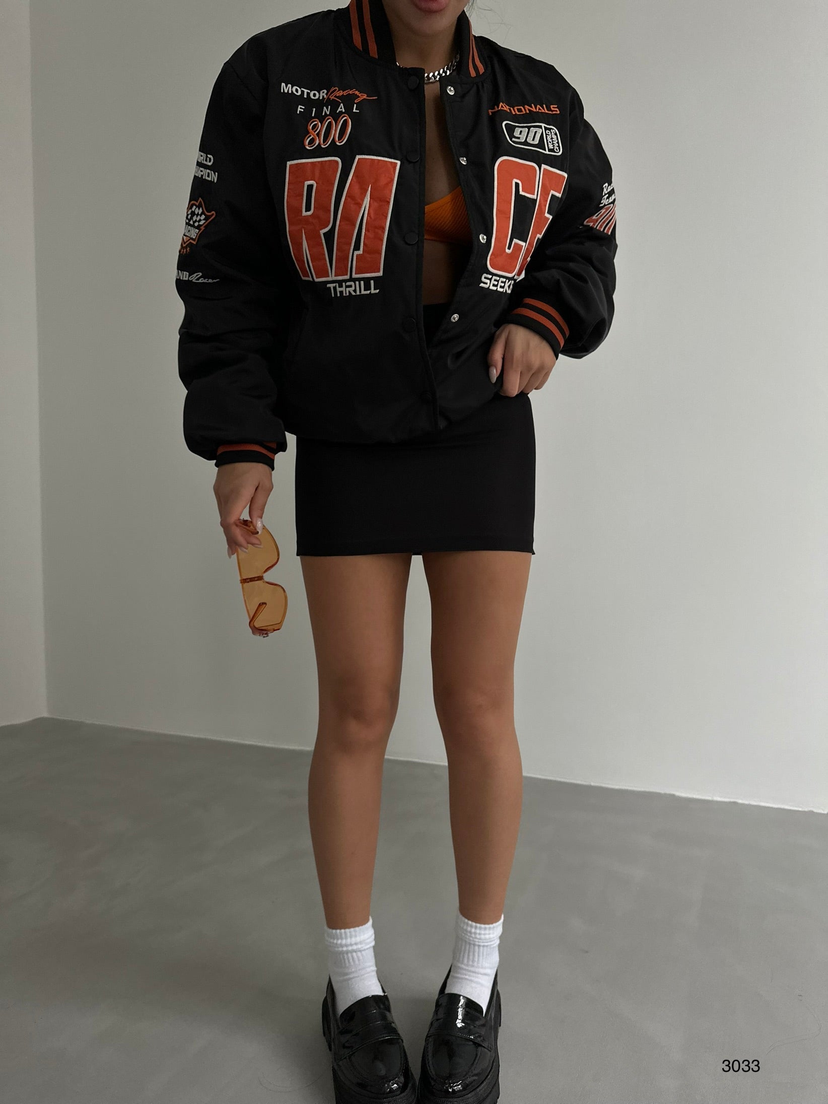 Oversize Nakisli Black Kolej Jacket