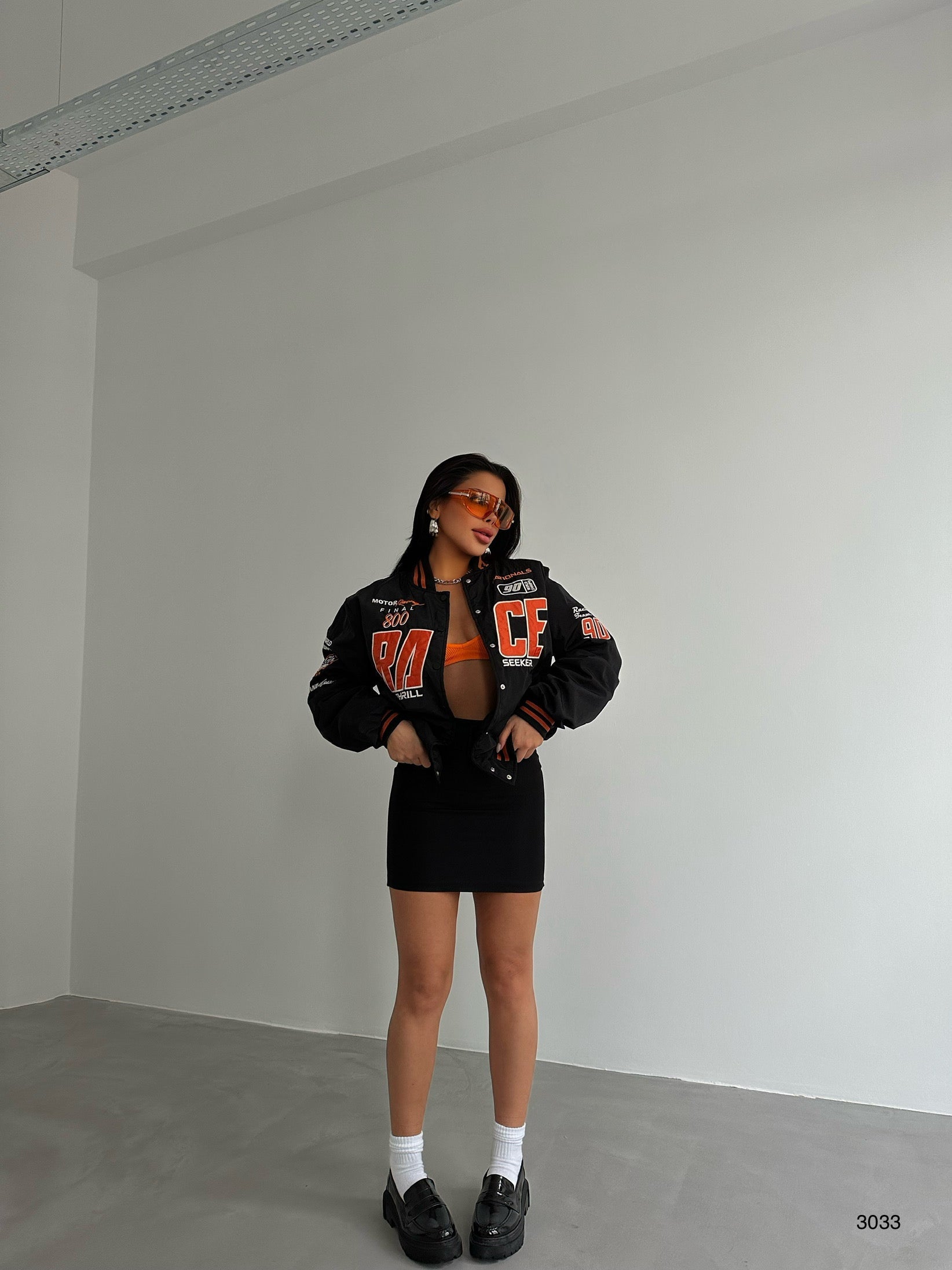 Oversize Nakisli Black Kolej Jacket