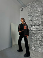 Oversize Nakisli Black Kolej Jacket
