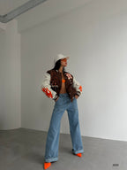 Oversize Nakisli Brown Kolej Jacket