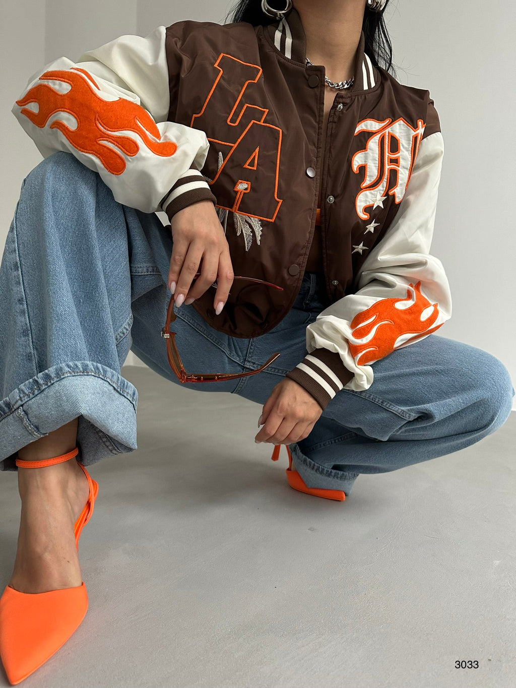 Oversize Nakisli Brown Kolej Jacket