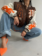 Oversize Nakisli Brown Kolej Jacket