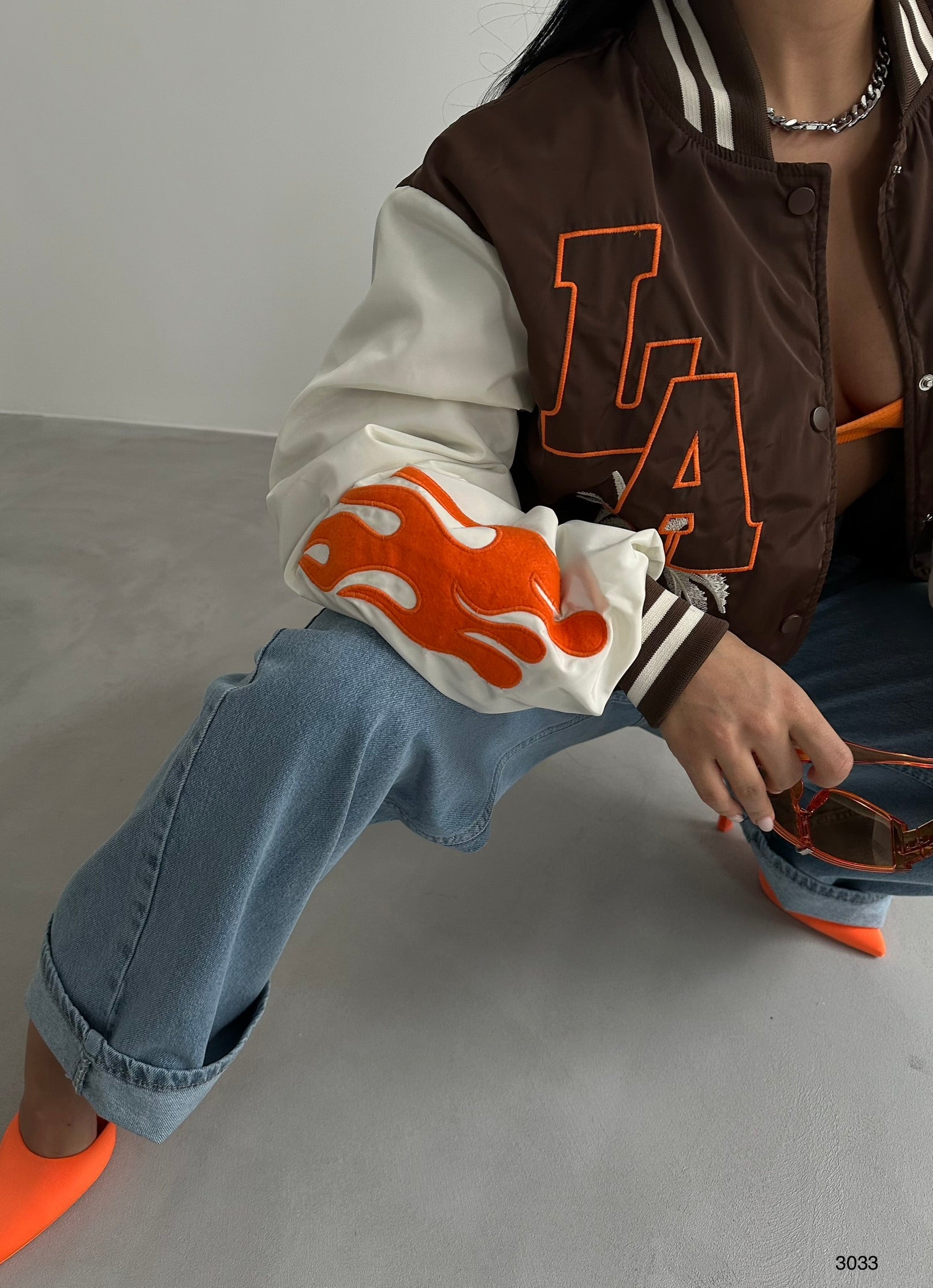 Oversize Nakisli Brown Kolej Jacket