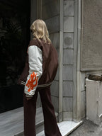 Oversize Nakisli Brown Kolej Jacket