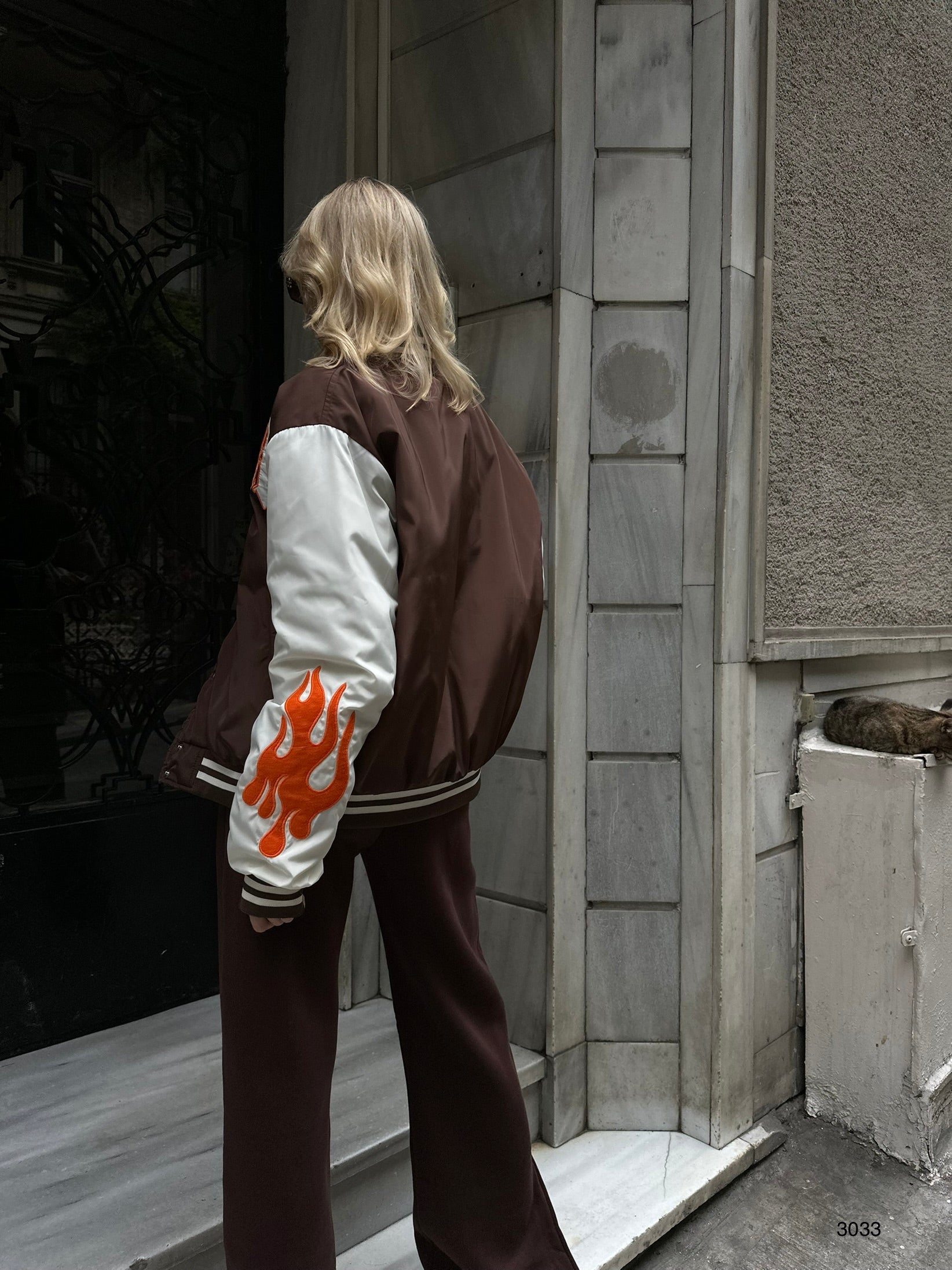Oversize Nakisli Brown Kolej Jacket