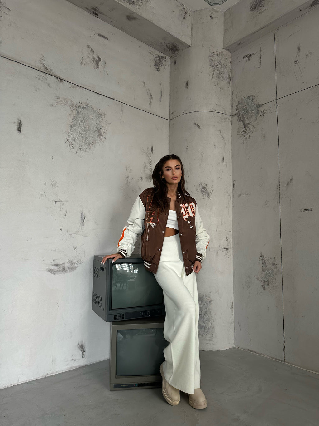 Oversize Nakisli Brown Kolej Jacket