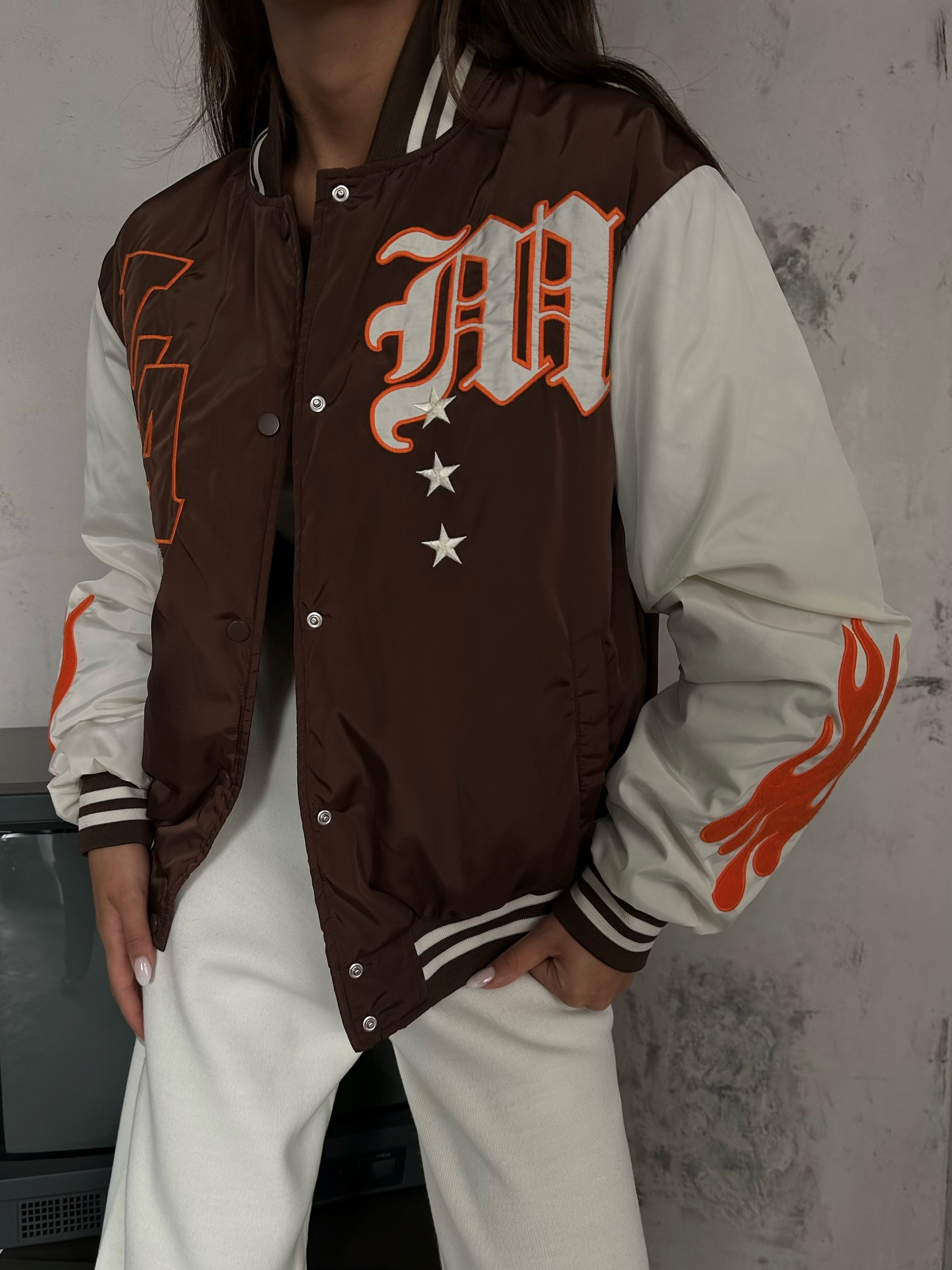 Oversize Nakisli Brown Kolej Jacket