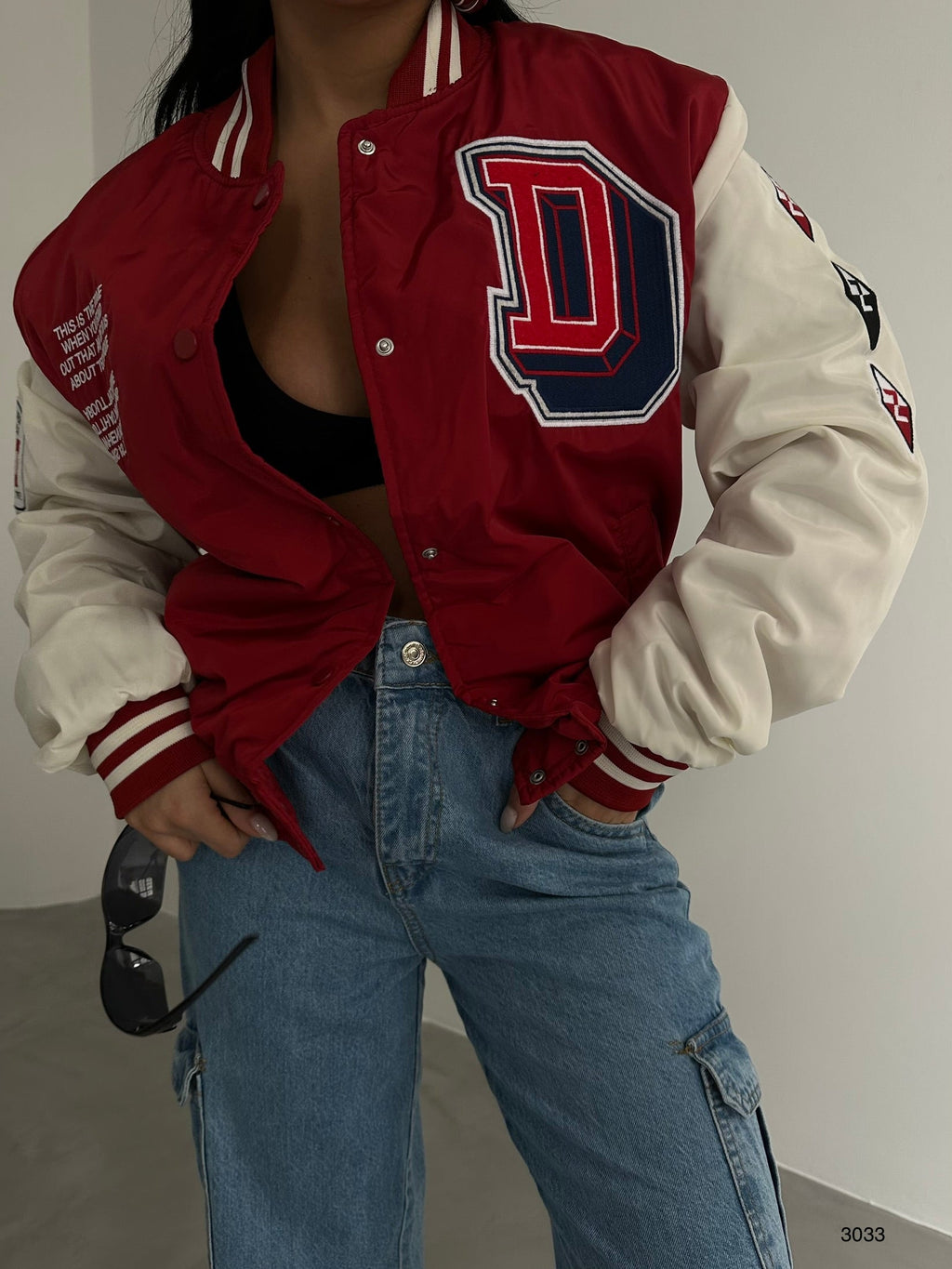Oversize Nakisli Red Kolej Jacket