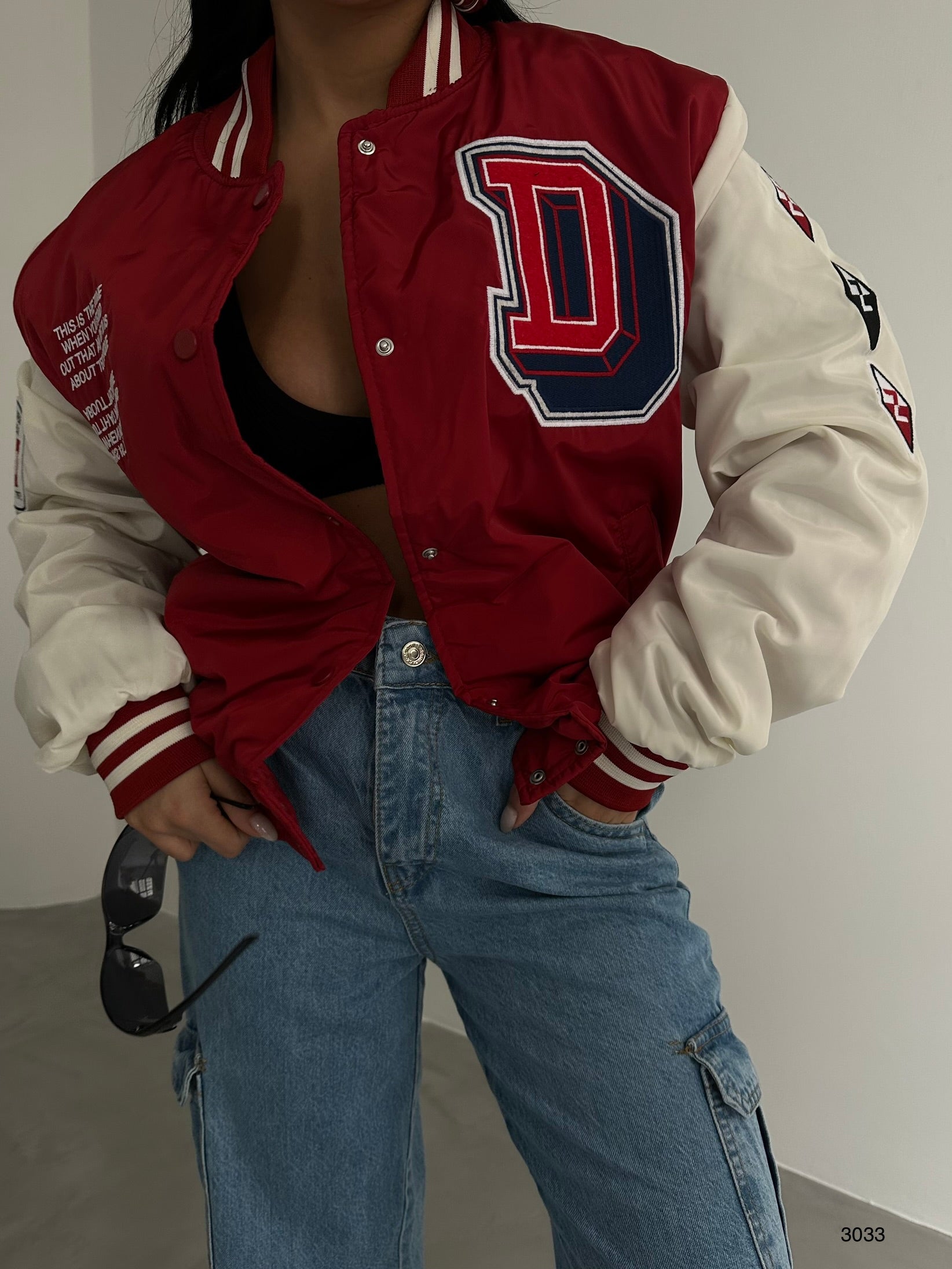 Oversize Nakisli Red Kolej Jacket