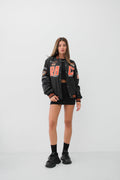 Oversize Embroidered Black College Jacket