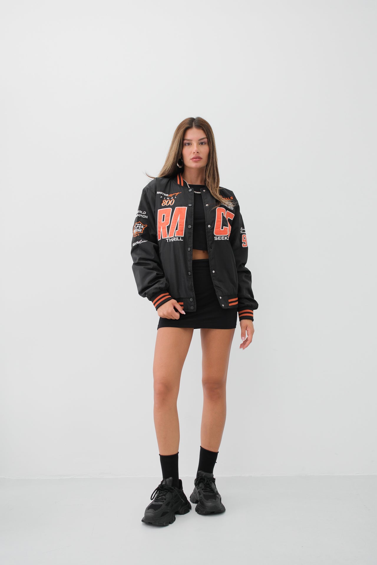 Oversize Embroidered Black College Jacket