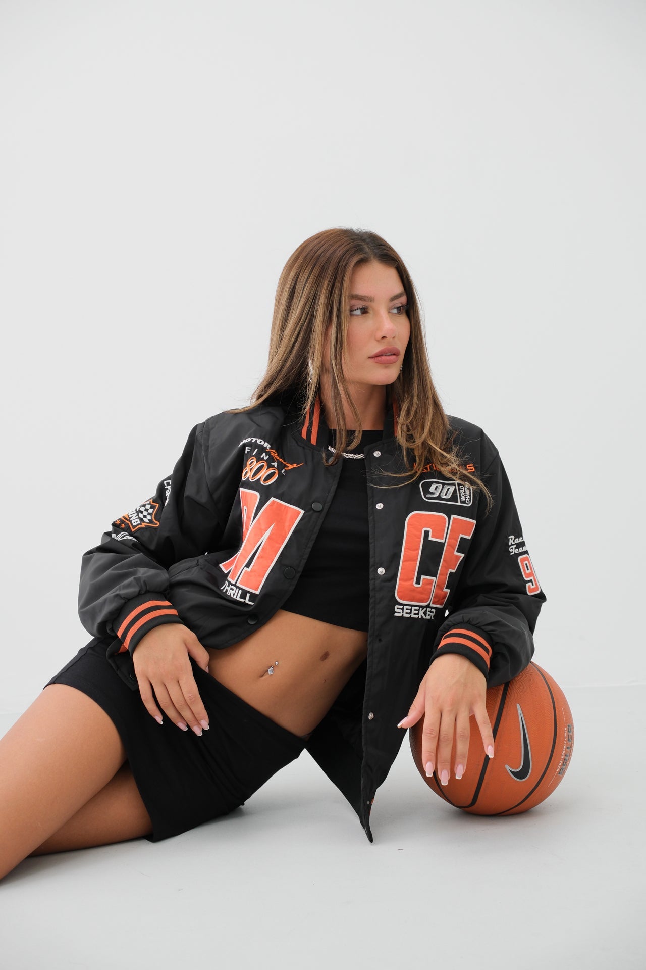 Oversize Embroidered Black College Jacket