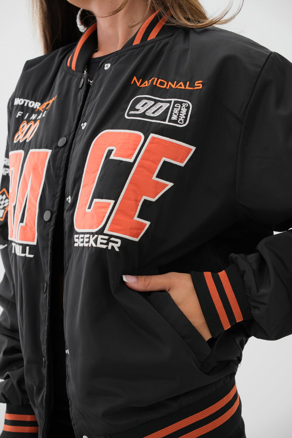 Oversize Embroidered Black College Jacket