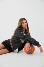 Oversize Embroidered Black College Jacket